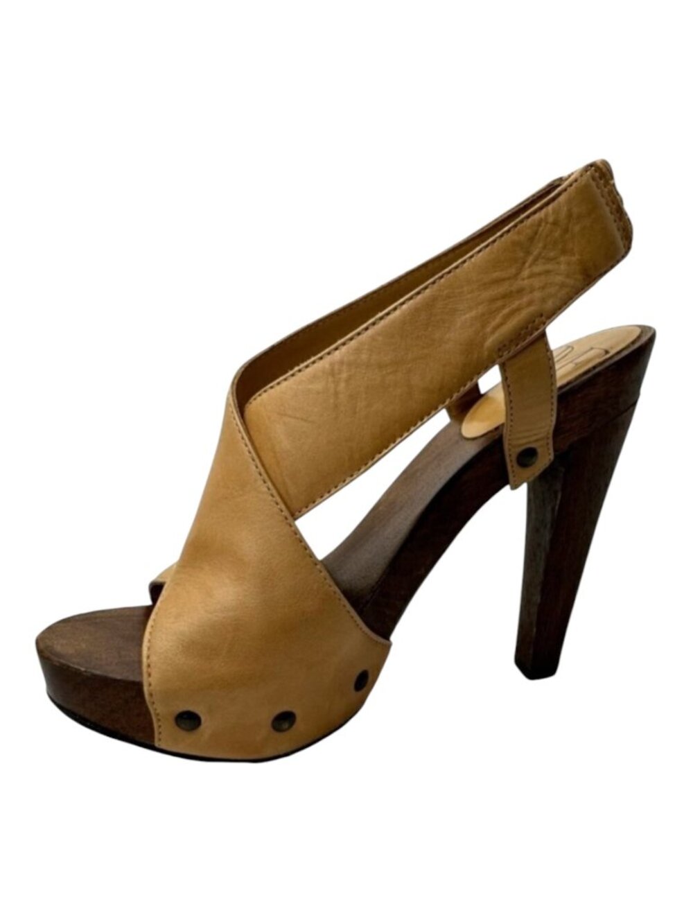 Diane Von‎ Furstenberg Shoes Women 6 Tan Leather Open Toe Slingback Wood Heels